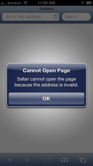 Safari Error Message