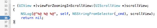 Xcode viewForZoomingInScrollView breakpoint.